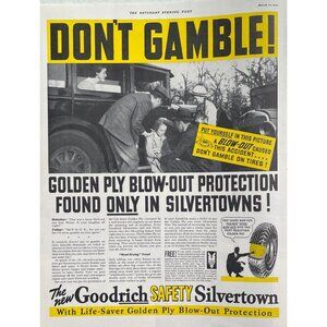 The New Goodrich Safety Silvertown Vintage Print Ad 1936 u Girl On Side Of Car